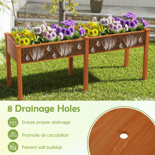 Fir Wood Outdoor Raised Garden Bed with Divider Panel and Drainage Holes-Yellow