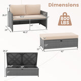 Outdoor Rattan Daybed Wicker Loveseat and 31 Gallon Storage Ottoman-Brown