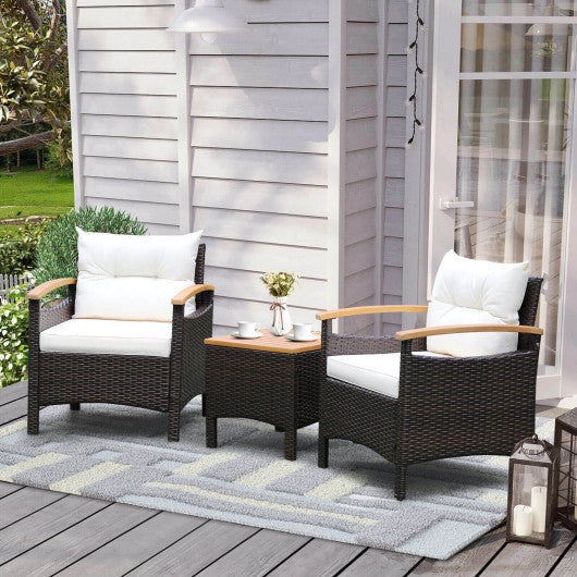 3 Pieces Patio Rattan Furniture Set with Removable Cushion-Off White