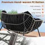 Outdoor Rocking Chair Oversized Patio PE Wicker Egg Chair with Cushion-Black