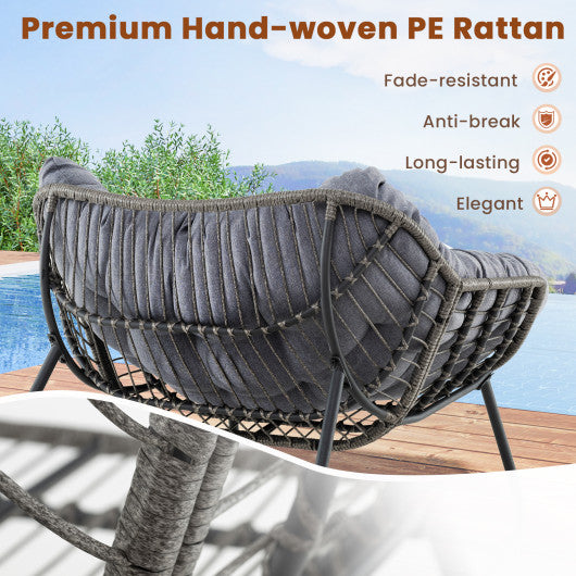 Outdoor Rocking Chair Oversized Patio PE Wicker Egg Chair with Cushion-Gray