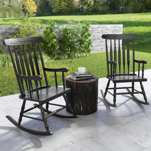 Outdoor Rocking Chair with Slatted Backrest-Black