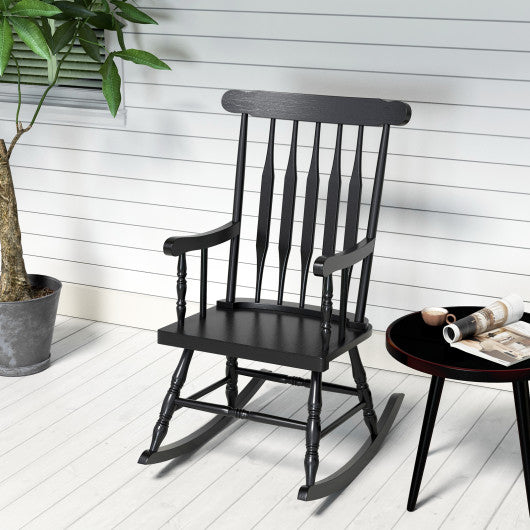 Outdoor Rocking Chair with Slatted Backrest-Black