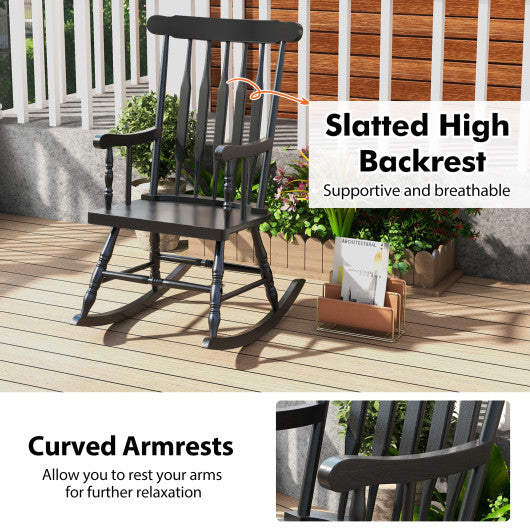 Outdoor Rocking Chair with Slatted Backrest-Black