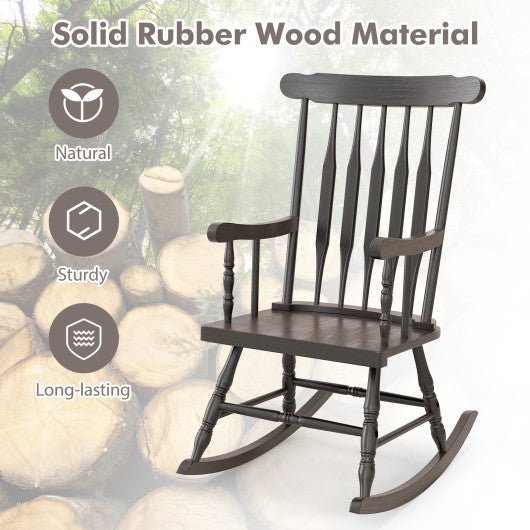 Rocking Chair with Solid Wooden Frame for Garden and Patio-Brown