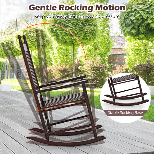 High-Back Acacia Wood Outdoor Rocking Chair with Solid Rocking Base-Brown