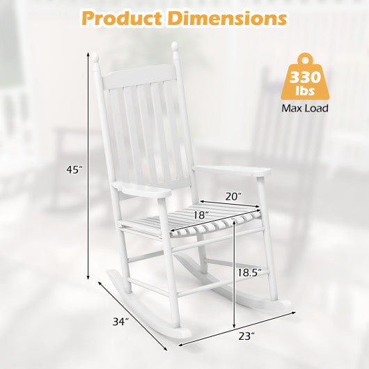 High-Back Acacia Wood Outdoor Rocking Chair with Solid Rocking Base-White