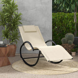 Outdoor Rocking Lounge Chair with Removable Headrest-Beige