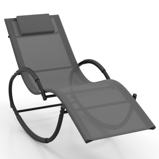 Outdoor Rocking Lounge Chair with Removable Headrest-Gray