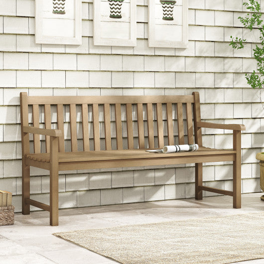 62 Inch Outdoor Teak Wood Bench with Backrest for Yard