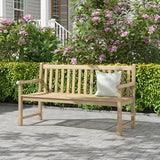 62 Inch Outdoor Teak Wood Bench with Backrest for Yard