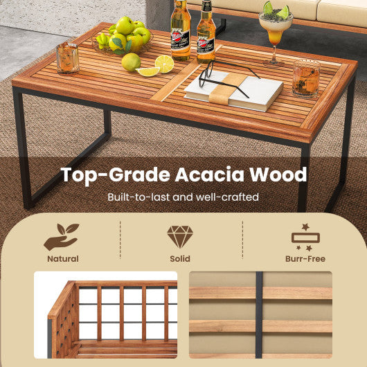 4 Pieces Acacia Wood Outdoor Sofa Set for Balcony  Porch  Backyard  Poolside