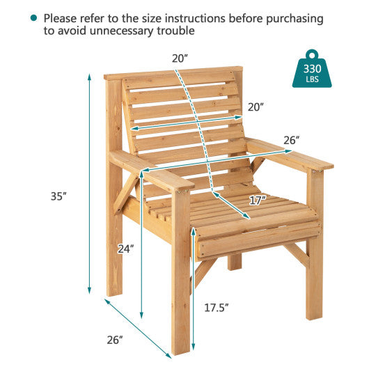 Outdoor Solid Fir Wood Chair with Inclined Backrest