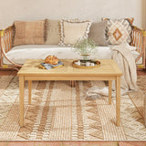 20 Inch x 35.5 Inch Outdoor Teak Wood Coffee Table with Slatted Tabletop for Balcony