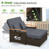 Outdoor Wicker Daybed with Folding Panels and Storage Ottoman-Gray