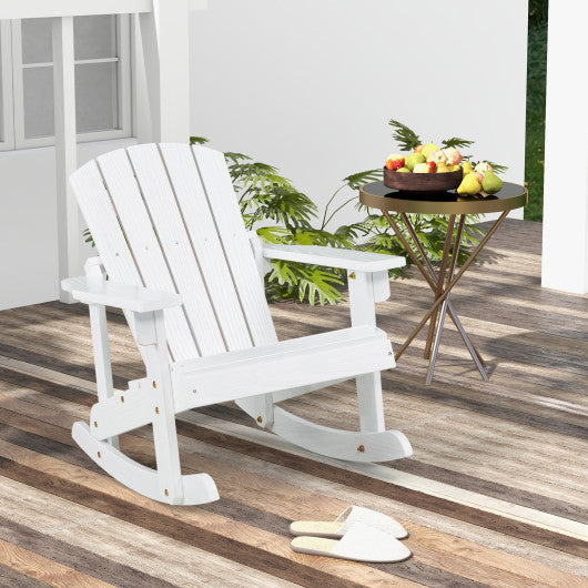 Outdoor Wooden Kid Adirondack Rocking Chair with Slatted Seat-White