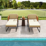 Patio Acacia Wood Armchair with Long Ottoman and Seat Back Cushions