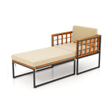 Patio Acacia Wood Armchair with Long Ottoman and Seat Back Cushions