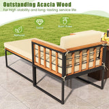 Patio Acacia Wood Armchair with Long Ottoman and Seat Back Cushions