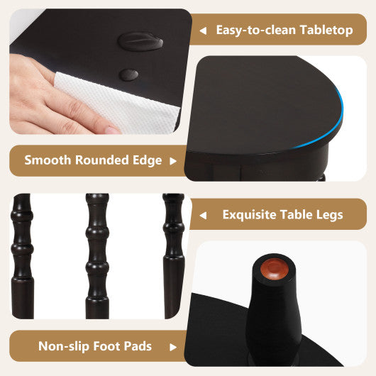 2-Tier Oval Side Table with Storage Shelf and Solid Wood Legs-Espresso