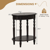2-Tier Oval Side Table with Storage Shelf and Solid Wood Legs-Espresso