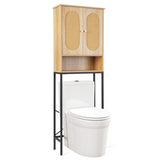Over The Toilet Storage Cabinet with Rattan Doors and Shelves-Natural