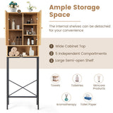 Over The Toilet Storage Cabinet with Rattan Doors and Shelves-Natural