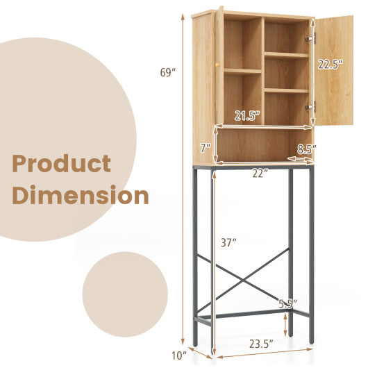 Over The Toilet Storage Cabinet with Rattan Doors and Shelves-Natural