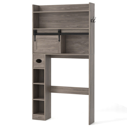 Over The Toilet Storage Cabinet with Sliding Barn Door and Adjustable Shelves-Gray