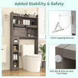 Over The Toilet Storage Cabinet with Sliding Barn Door and Adjustable Shelves-Gray