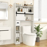 Over The Toilet Storage Cabinet with Sliding Barn Door and Adjustable Shelves-White