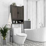 Over the Toilet Storage Cabinet Space Saver Organizer with Double Doors-Gray