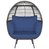 Oversized Patio Rattan Egg Lounge Chair with 4 Cushions-Navy