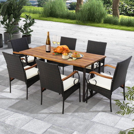 Set of 2/4 Outdoor PE Wicker Chair with Acacia Wood Armrests-Set of 2