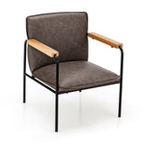 PU Leather Accent Chair with Rubber Wood Armrests-Gray