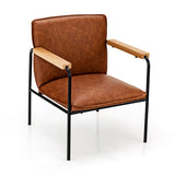 PU Leather Accent Chair with Rubber Wood Armrests-Brown