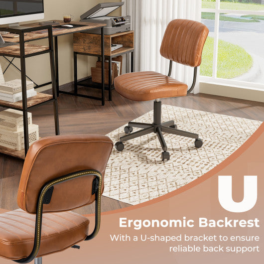PU Leather Adjustable Office Chair Swivel Task Chair with Backrest-Orange