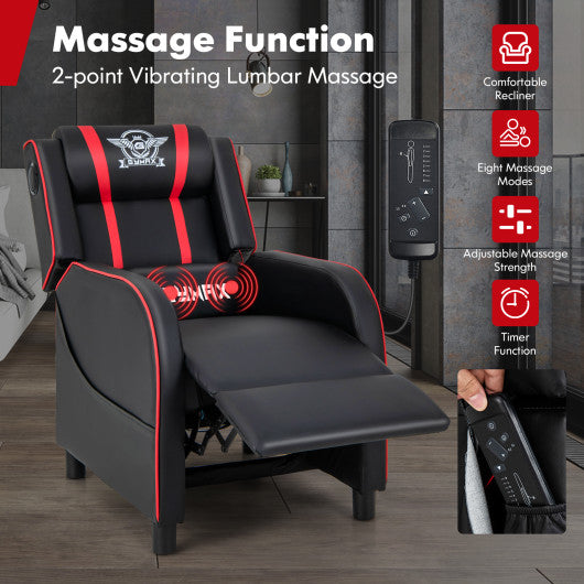 PU Leather Massage Gaming Recliner Chair with Side Pockets-Red