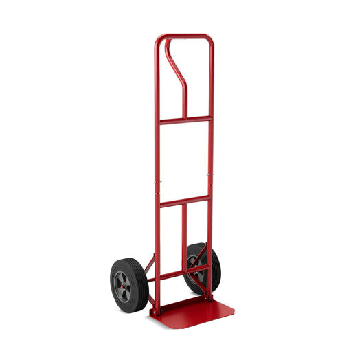 P-Handle Hand Truck with Foldable Load Plate for Warehouse Garage-Red