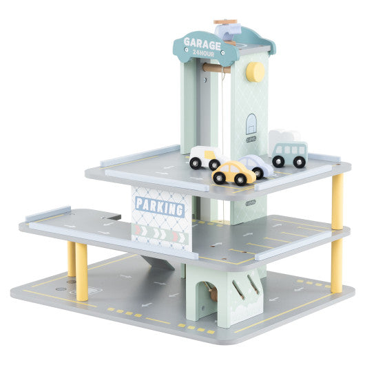 Parking Garage Playset with 4 Cars and Helicopter-Gray