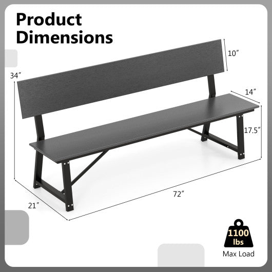 72 Inch Extra Long Bench with All-Weather HDPE Seat & Back for Yard Garden Porch-Gray