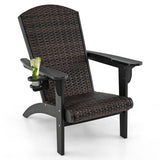 Patio Adirondack Chair with Rattan Padded Seat and Hidden Cupholder-Black