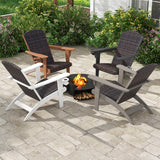 Patio Adirondack Chair with Rattan Padded Seat and Hidden Cupholder-Black