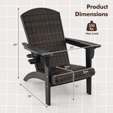 Patio Adirondack Chair with Rattan Padded Seat and Hidden Cupholder-Black