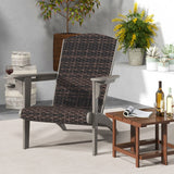 Patio Adirondack Chair with Rattan Padded Seat and Hidden Cupholder-Gray