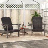 Patio Adirondack Chair with Rattan Padded Seat and Hidden Cupholder-Gray