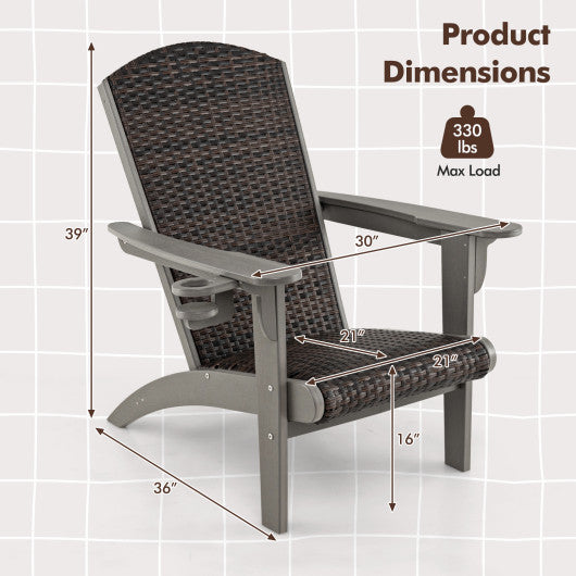 Patio Adirondack Chair with Rattan Padded Seat and Hidden Cupholder-Gray