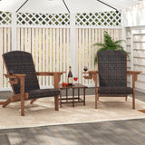 Patio Adirondack Chair with Rattan Padded Seat and Hidden Cupholder-Coffee