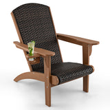 Patio Adirondack Chair with Rattan Padded Seat and Hidden Cupholder-Coffee