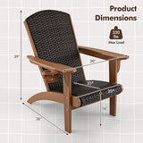 Patio Adirondack Chair with Rattan Padded Seat and Hidden Cupholder-Coffee